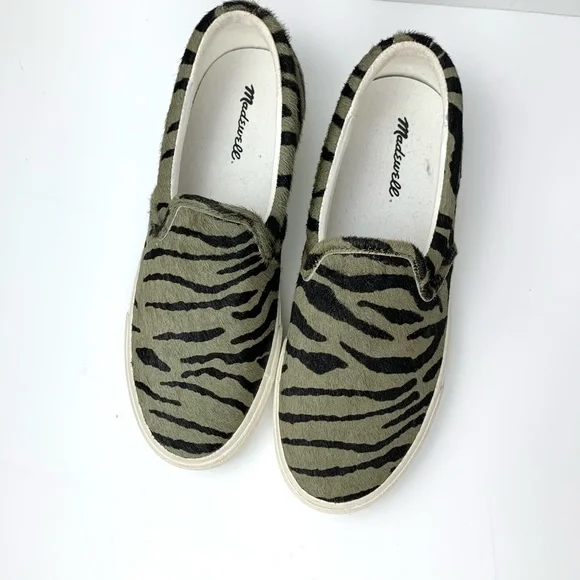 Madewell Sidewalk Slip On Sneakers in Zebra Calf Hair green black - Picture 4 of 12